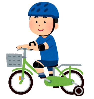 補助輪付き自転車に乗る男の子のイラスト